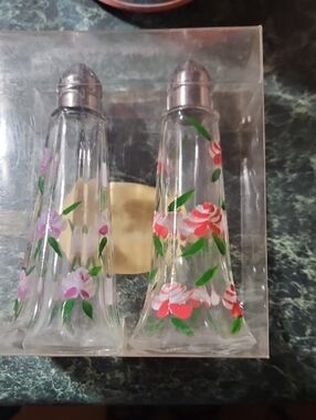 Hand-Painted Floral Glass Salt & Pepper Shakers